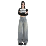 Wide Leg Jeans for Women High Waist Loose Slimming Frayed Hem Floor-Length Pants