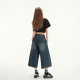Women's Seven-Quarter Pants High-Waisted Wide-Leg Jeans