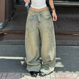 Retro high street wash pocket embroidered casual slimming jeans