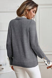 Sleet Lace Trim Patchwork Buttoned Cuffs Loose Sweater
