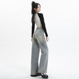 Wide Leg Jeans for Women High Waist Loose Slimming Frayed Hem Floor-Length Pants