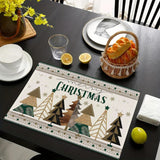 Christmas linen placemat Christmas tree print kitchen and restaurant decoration table mat