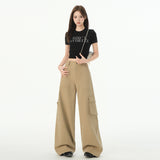 Women's Denim Pants Multi-Pocket Straight Casual Wide-Leg Trousers