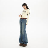 Low Waist Hot Pants, Flared Jeans Autumn Winter Slim Fit Stretchy Denim Pants for Women