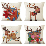 Christmas reindeer print pillow cover linen pillowcase home holiday sofa decoration
