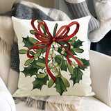 Green Christmas Pillow Cover Linen Printed Pillow Cover Holiday Living Room Bedroom Decoration Cushion Cover