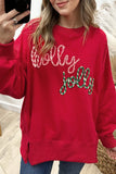 Racing Red Holly Jolly Embroidered Graphic Baggy Sweatshirt