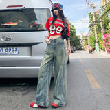 Women's Denim Pants with High Waist Loose Fit Relaxed Flare Wide Leg Trousers