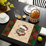 Christmas table mat with white linen snowman checkered print
