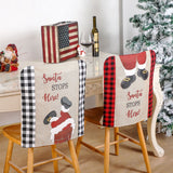 Christmas decoration, printed chimney, elderly chair cover, red and black checkered chair cover, backrest decoration