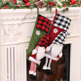 Christmas Day Decoration Red Black White Grid Faceless Forester Christmas Socks Dwarf Hanging Doll Candy Gift Bag