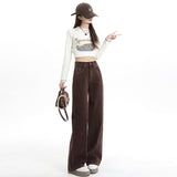 Women's Wide-Leg Jeans Dark Brown Loose Casual Pants