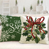 Green Christmas Pillow Cover Linen Printed Pillow Cover Holiday Living Room Bedroom Decoration Cushion Cover