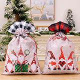 Christmas New Checkered Edge Imitation Linen Cartoon Printed Forest Elderly Gift Bag Creative Gift Storage