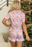 Pink Christmas Print Short Sleeve Shirt and Pajama Set