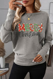 Light Grey Merry Christmas Graphic Extended Cuffs Dolman Long Sleeve Top