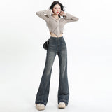 Wide Leg Flared Pants High Waist Long Length Loose Fit Raw Hem Denim Jeans for Women