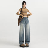 Women's  Wide-Leg Jeans High-Waist Loose Drape Hip-Covering Straight Leg Pants