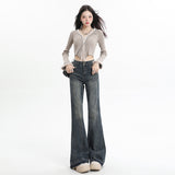 Wide Leg Flared Pants High Waist Long Length Loose Fit Raw Hem Denim Jeans for Women