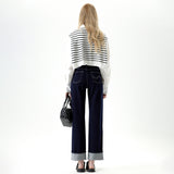 Women's Blue Wide-leg Jeans High-waisted Slimming Straight Leg Nine-point Pants