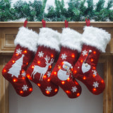 Christmas Lights Decoration Red Hemp Embroidery Christmas Socks Gift Bag Luminous Christmas Socks