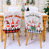 Christmas decoration linen cartoon faceless elderly chair cover forest grid Christmas chair decoration