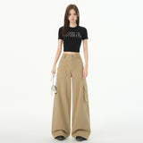 Women's Denim Pants Multi-Pocket Straight Casual Wide-Leg Trousers