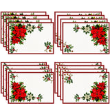 Christmas Red Flower Meal Mat Flower Pinecone Printed Table Mat Holiday Table Insulation Mat