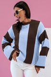 Myosotis Striped Color Block Thermal Textured Knit Drop Shoulder Sweater