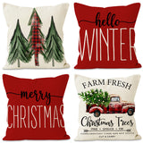Christmas tree print pillow cover linen pillowcase holiday living room sofa decoration cushion cover