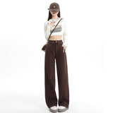 Women's Wide-Leg Jeans Dark Brown Loose Casual Pants