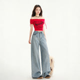 Women's Wide Leg Jeans Loose Drape Washed Straight Leg Floor Length Pants