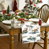 New reindeer fox white linen table flag Christmas decoration tablecloth tea flag printed coffee table cloth