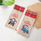 Christmas gift bag, letter printed Santa Claus home decoration, plaid linen red wine set
