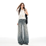 Women's Pants Leopard Print Design Wide Leg Jeans Clean Fit Loose Casual Straight Leg Trousers