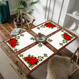 Christmas Red Flower Meal Mat Flower Pinecone Printed Table Mat Holiday Table Insulation Mat