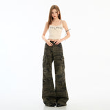 Women's High-Waisted Cargo Casual Pants for Spring and Summer Trendy Wide-Leg Floor-Length Trousers