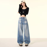 Women's High Street Leg Floor-Length Pants Washed Wide Leg Jeans
