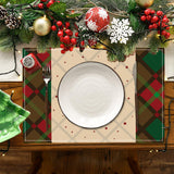 Christmas table mat with white linen snowman checkered print