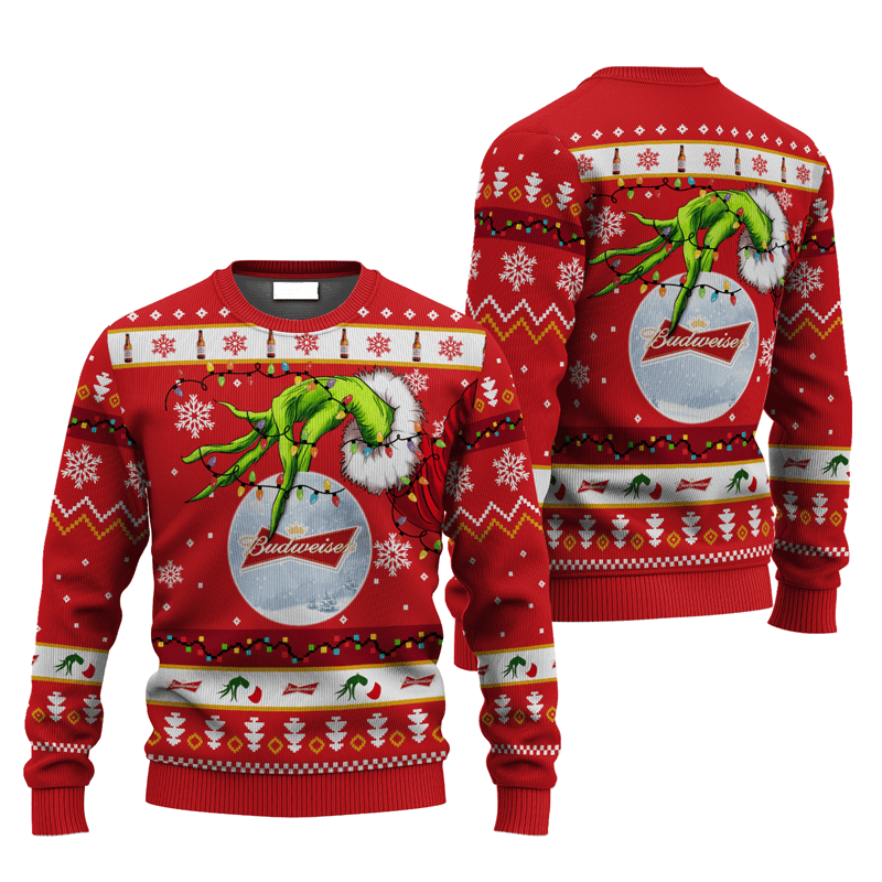 Budweiser Grinch Hand Stock Ugly Sweater