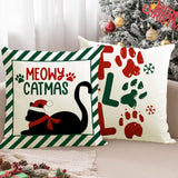 Christmas striped pillow cover linen black cat print pillowcase home holiday decoration cushion cover