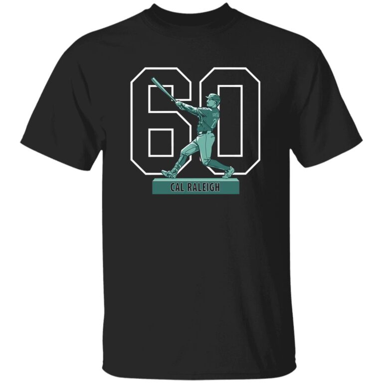 Black t-shirt with a graphic of a baseball player and number 60 on a white background