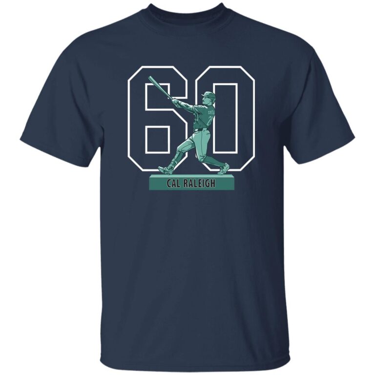 Navy blue t-shirt with a graphic of a baseball player and number 60 on a white background