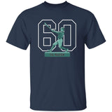 Navy blue t-shirt with a graphic of a baseball player and number 60 on a white background