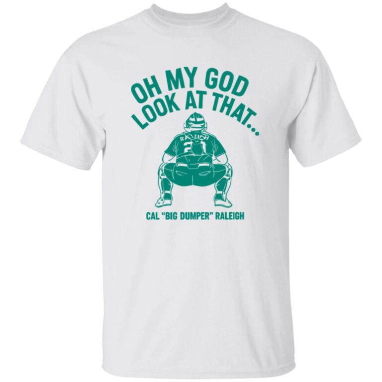 White t-shirt with green graphic and text on a white background