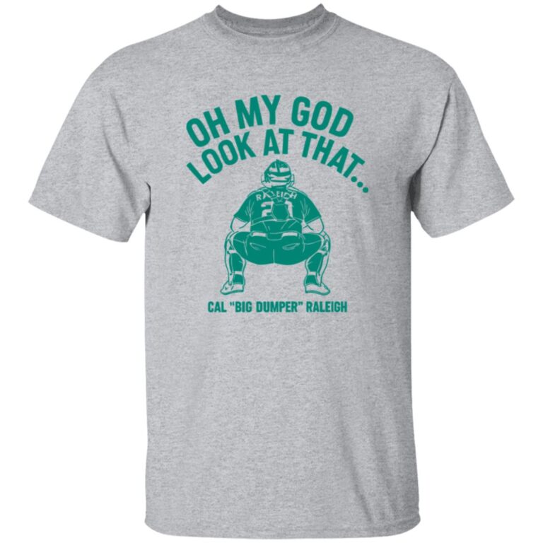 Gray t-shirt with green graphic and text on a white background