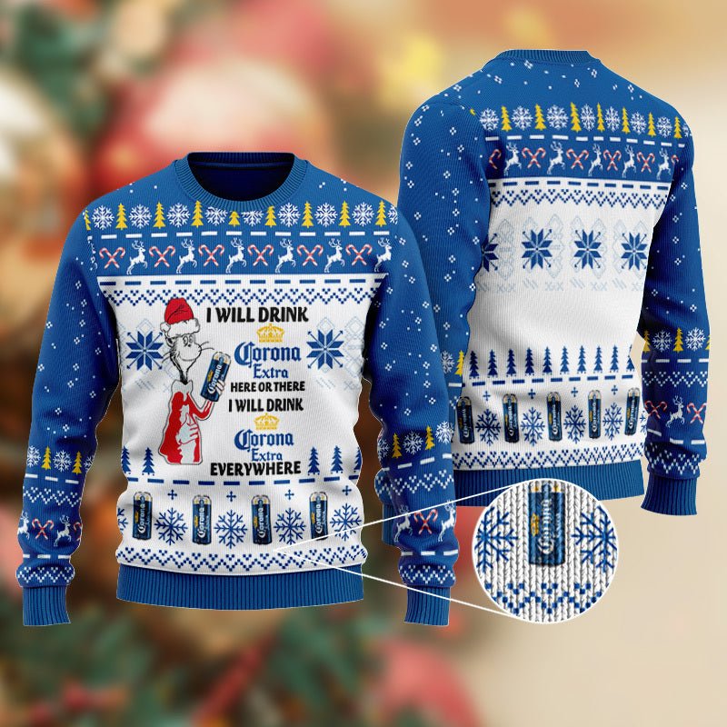 Corona Extra Cat Hat Will Drink Everywhere Ugly Sweater