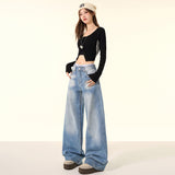 Women's High Street Leg Floor-Length Pants Washed Wide Leg Jeans
