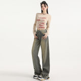Distressed Stripe Denim Pants Women's Fashion Straight Leg Wide Leg Trousers