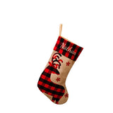 Christmas stockings decoration red and black checkered imitation linen cloth embroidered gift bag